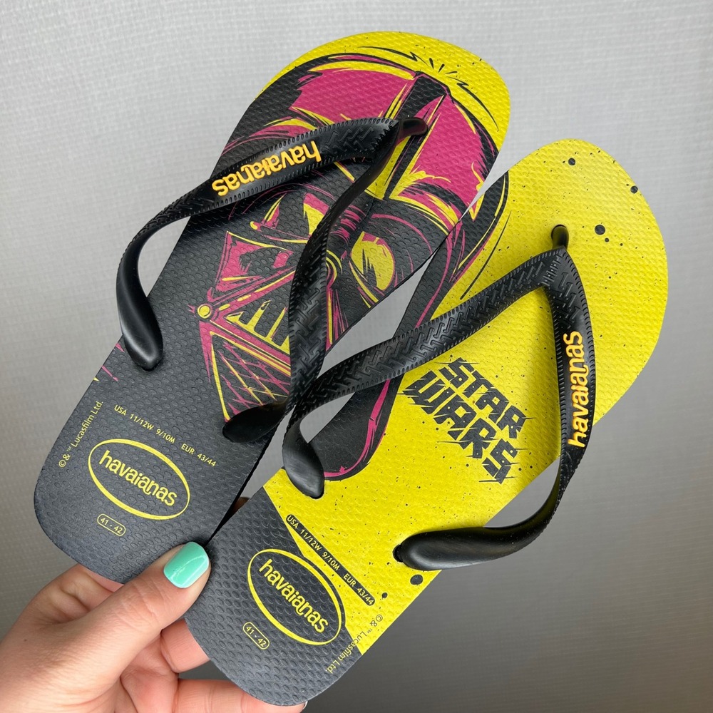 Havaianas Star Wars Darth Vader Flip Flops Mens 9/10 Yellow Black Sandals Brazil